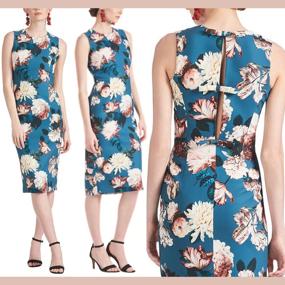 NWT $450 Sachin & Babi [ 12 ] Anna Floral Printed Dress in Teal Garden‎ J1577